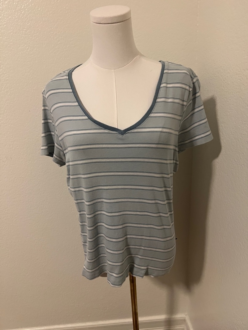 Striped Light Blue V-Neck Short Sleeve Tee